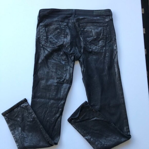 AG Unique LEGGING SUPER SKINNY Fit Black Coated Denim Jeans sz 30R - Picture 7 of 16
